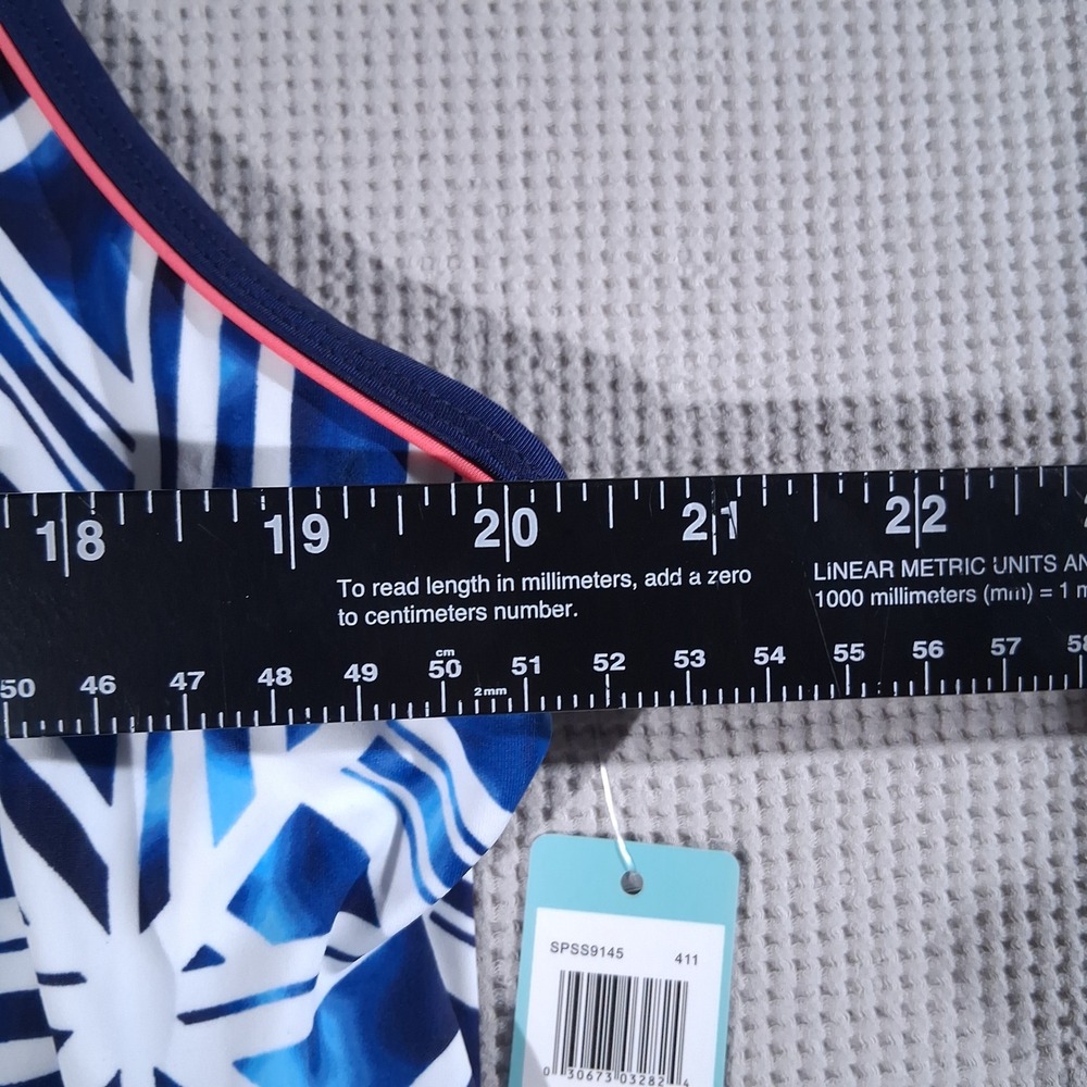 South Point Plus Geometric Tankini Set Blue White Pink 22W Top 16W Shorts NWT - Picture 15 of 16